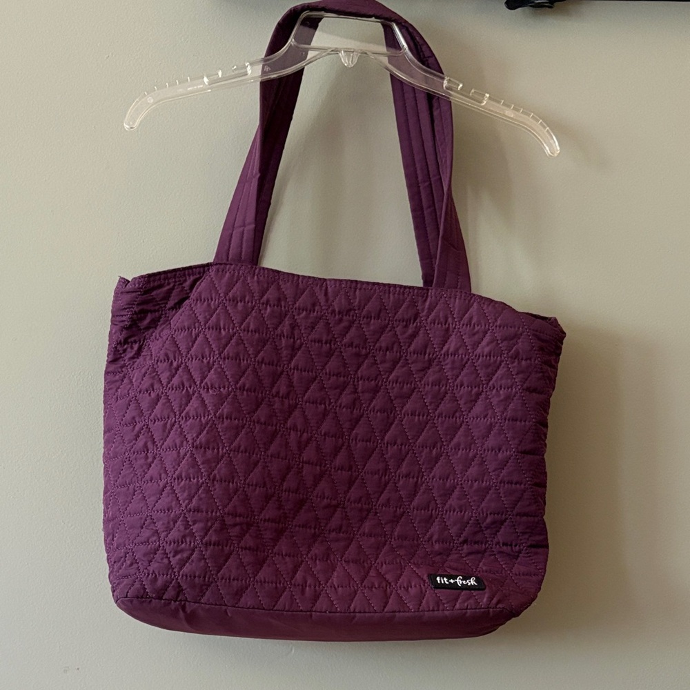 Fit & Fresh Quilted Deep Plum Tote Bag with Padded Handles